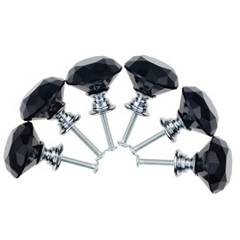 BOZONLI 6pcs 30mm Black Crystals Glass Drawer Knobs Cupboard Knobs Door Knobs Cabinet Handle Drawer Pull Handle with Screw