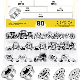 Mardatt 80Pcs Push on Pushnut Cap Stud 1/2", 1/4", 5/16", 3/8", 2/5" Axle Pushnut Caps Axle Cap Nut with Mechanical Zinc Plating, Permanent Washer Caps for Hand Trucks, Lawn Wagons, Rolling Bins