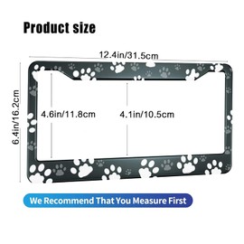 HOSNYE Dog Paw Print License Plate Frame Black 2 Pcs White and Gray Metal Cute Licenses Plates Frames Licenses Plate Covers Car Tag Frame for Women Men US Vehicles