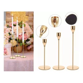 Set De 3 Candelabros De Metal Para Velas Cónicas Boda Fiesta