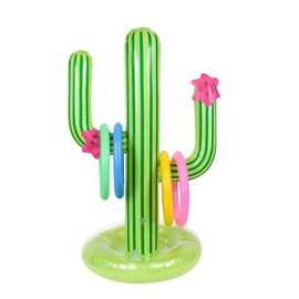 EVERMARKET Inflatable Cactus Ring Toss Game Set,Pool Party Supplies Favors Summer Party Floats, Includes Inflatable Cactus,4 Color Rings