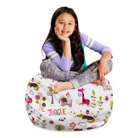 Posh Stuffable Kids Stuffed Animal Storage Bean Bag Chair Cover - Childrens Toy Organizer, Medium-27" - Canvas Jungle White