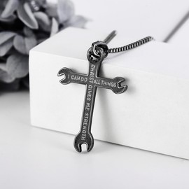 DAYLINLOVE Wrench Cross Necklace for Men S925 Sterling Silver Tool Wrench Necklace I CAN DO ALL THINGS Jewelry for Men Dad Women Inspirational Gift