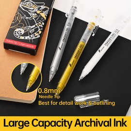Silver Pens, 3Pack,0.8mm Extra Fine Point, Silver Gel Pens for Artists, Silver Gel Pen, Silver Ink Pen, Silver Pens for Black Paper, Silver Drawing Pens,Silver Pen for Artists Drawing