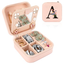 Small Travel Jewelry Case Organizer,Small Jewelry Box for Girls,Small Jewelry Boxes for Women,Small Jewelry Travel Case for Women,Mini Jewelry Travel Case,Friend Gifts for Women,Initial Jewelry Box A