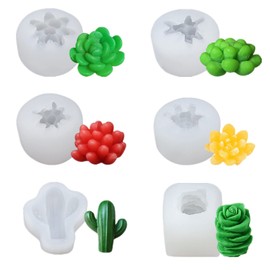 FUNTOCA 6 Moldes para Velas de Silicona de Cactus, Moldes de Velas 3D, Molde de Jabón Forma de Suculentas y Cactus, Moldes de Silicona para Plantas, Fundición de Resina para Vela,Jabones,Cera,Hielos