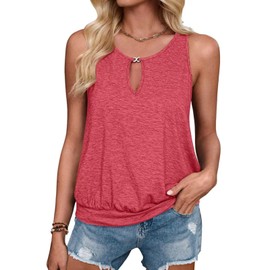 Gihgoew Summer Tank Tops for Women 2024 Metal Buckle Round Neck Sleeveless Fashion Loose Cute Tops Henley Shirts for Women's (Roses red)