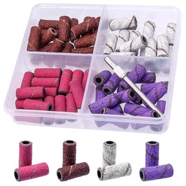 Mesee 60pcs Nail Sanding Tips 80#120#180#240# Coarse Medium Fine Sleeve Sanding Belt Nail Tip with Drum Drill Chuck for Manicure Pedicure