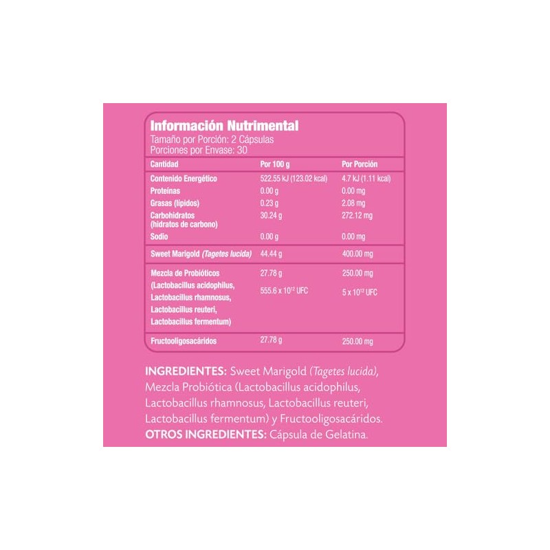 PinkV Suplemento de Probióticos con Fructooligosacáridos y Sweet Marigold 60