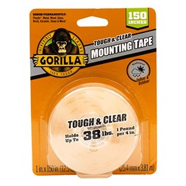 Gorilla Gorilla Tough & Clear Double Sided Mounting Tape, Clear Tape, 1" x 150" (Pack of 1) - Weatherproof for Indoor or Outdoor