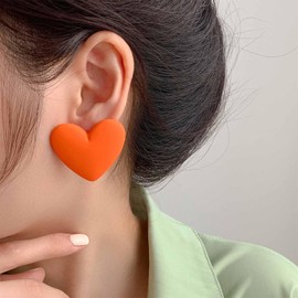 Xmsrn Vintage Red Acrylic Heart Earrings Large Heart Love Stud Earrings Red Resin Heart Earrings Acrylic Exaggerated Earrings For Women, Zinc, No Gemstone