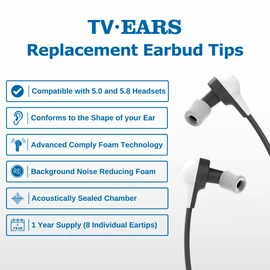 TV · EARS Genuine Replacement Earbud Tips for Original 4 Pairs, Digital & 5.8 Digital TV Ears Headsets, 1 Year Supply of Ear Tips Replacement, Gray