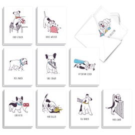The Best Card Company - 20 Boxed Dog Cards with Envelopes (4 x 5.12 Inch) - Blank Assortment (10 Designs, 2 Each) - Mischief Dogs AM9168OCB-B2x10