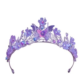 Tiaras Crown for Women, Bride Royal Queen Crown Pearl Rhinestone Princess Headband Quinceanera Hair Acessories Tiaras and Crown Jewelry for Porm Party (Purple Butterfly Pearl)