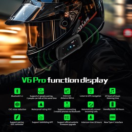 Casco de motocicleta Bluetooth EJEAS V6 Pro, 2 vías 1,200 m, sistema de comunicación de intercomunicador para esquí, ATV/Dirt Motorbike/Off Road para casco de cara completa (2 unidades)