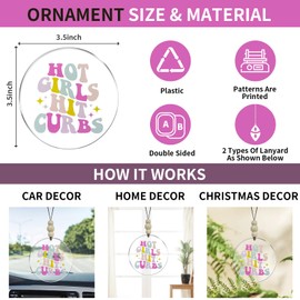 Hot Girls Hit Curbs Car Ornament,Funny Car Accessories 2D Flat Car Ornament and Wood Beads,Cute Car Mirror Hanging Charm Accessories Christmas Tree Decoration