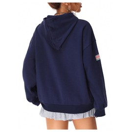 SOLY HUX Hoodies for Women Number Graphic Hooded Sweatshirt Drop Shoulder Long Sleeve Y2k Pullover Tops Dark Blue Letter X-Large