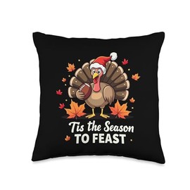 Tis the Season to Feast Thanksgiving Feast Thankful Football Throw Pillow