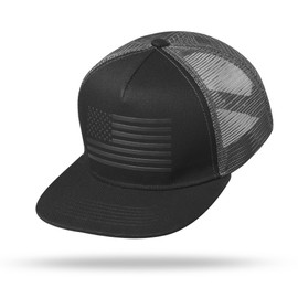 UALON Baseball Cap, Snapback Trucker Hat for Men & Women with American Flag and Adjustable, Breathable Mesh, Flat Bill Hats Black/Dark Gray