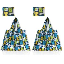 Niuoppy 2pc Reusable Foldable Shopping Bags, Washable Tote Shopping Bags, Washable Grocery Bags for Household Outdoors Daily (Animal)