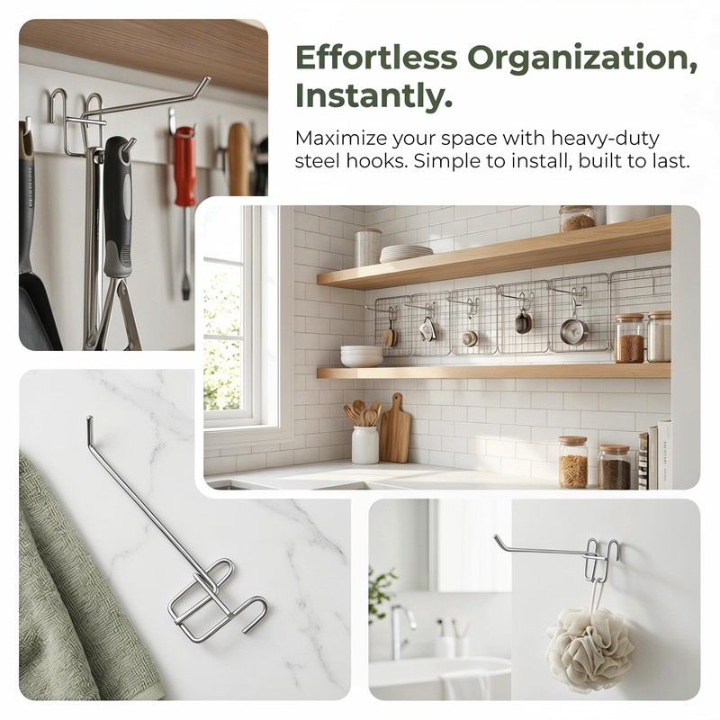 Jipaziy 6 PCS Wire Shelf Hooks, Metal Wire Rack Hangers
