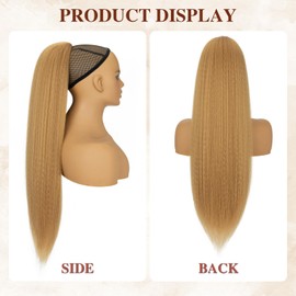 S-noilite Drawstring Ponytail for Black Women Kinky Yaki Straight Hair Extension 60 cm Long Thick Pony Tail Clip in Synthetic Hairpiece, Ash Brown