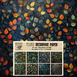 Decoupage Paper Pack (24 sheets 6"x6") Enchanted Autumn: Intricate Dark Leaf Designs in Rich Seasonal Hues for Elegant and Bold Creations # Vintage Styled Paper for Craft and Scrapbooking