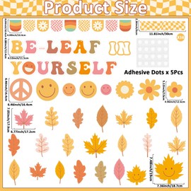 CHUNNIN Fall Classroom Bulletin Board Set Groovy Positive Be Leaf in Yourself Classroom Decor Motivational Hippie Autumn Leaves Cutouts Wall Decor for School Teacher Inspirational Chalkboard Supplies