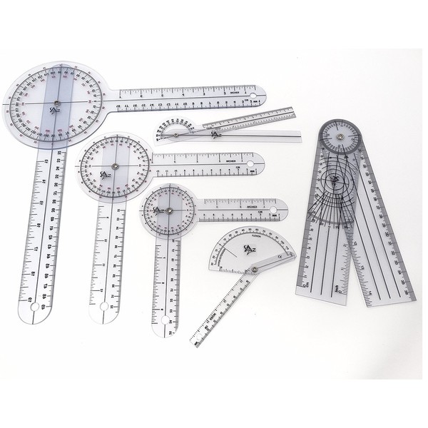 Set of 6 Piece Spinal Finger Goniometer Protractor Ruler 360