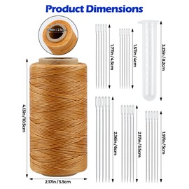 Leather Upholstery Sewing Waxed Thread: PLANTIONAL 218 Yards 210D Wax String Set with 25 Large Eye Hand Sewing Needles, Heavy Duty Sewing Kit for Car Sofa Leather Repair Craft