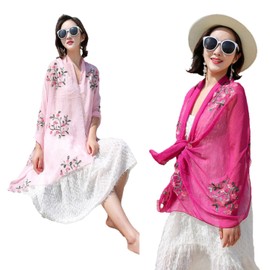 Tapp Collections Embroidery Chiffon Scarf Wrap Shawl Lightweight Scarf for Women Fashion Summer Fall Scarf, Pink, 29.5" W x 70.9" L