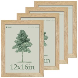TENIBYC 12x16 Picture Frame Set - 4 Pack, Natural Woodgrain, HD Tempered Glass, Wall Gallery Photo Frame