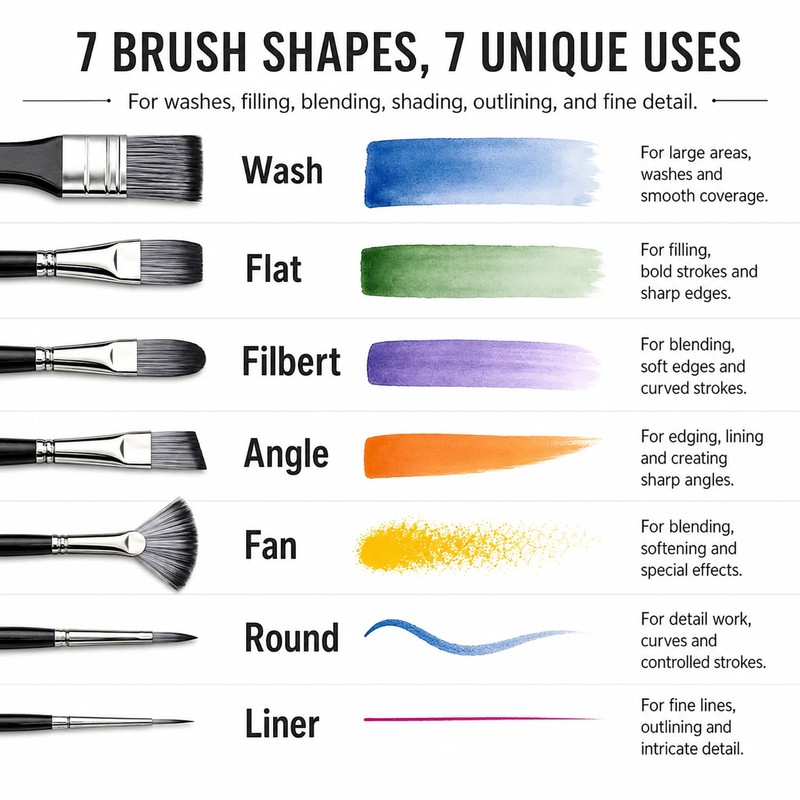 JYN‑ANREN 24Pcs Paint Brush Set, Professional 9 Shapes: Wide Flat,
