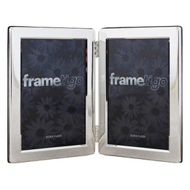 Frametigo Silver Plated Flat Edge Double Photo Frame - Fits Photo Size 3.5"x5" (9x13cm)