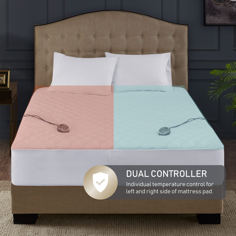 California King Heated Mattress Pad with Dual Control, 100% Cotton