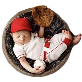 Zeroest Newborn Baby Boy Girl Photography Props Basketball Theme Outfits Baseball Football Fabric Set for Newborn Photo Shoot (White-Baseball)