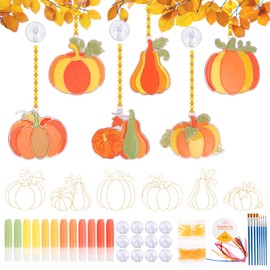 KATOOM 12 Pack Pumpkin Suncatchers Craft for Kids Fall Suncatcher Ornaments DIY Paint Window Art for Kids Classroom Activity Fall Art Projects Autumn Thanksgiving Decorations