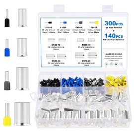 eROOSY Wire End Ferrules Set, 300 Pieces Insulated Wire End Ferrules Assortment, Insulated and 140 Pieces Non-Insulated Wire End Ferrules Assortment, Professional Insulation Sleeves Set