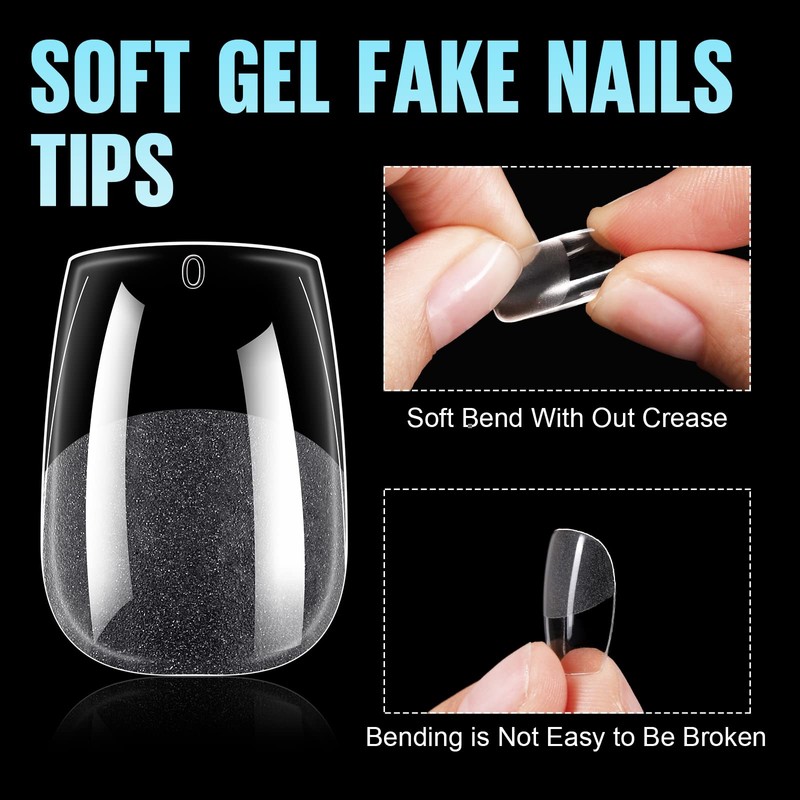 TOMICCA Coffin False Nail Tips, 360 Pieces, Ultra Short Ballerina