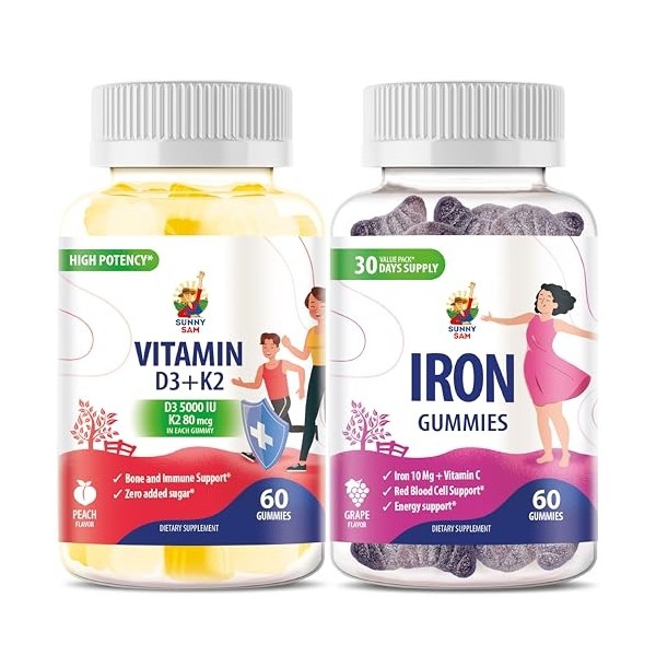 SUNNY SAM Vitamin D3 K2 Gummies 5000 IU & Iron