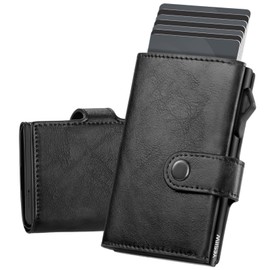 YESIIW Men's Slim Wallet with Large Capacity Pop-up Wallet for 7 Cards, 2 ID & 15+ Paper Money, Slim Wallet with RFID Protection Cards Wallet Card Holder, 011 - Glossy Black, Without coin compartment