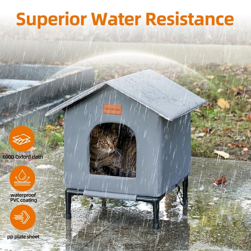 Insulated Cat Shelter Weatherproof Outdoor Cat House with Self-Warming Insulation