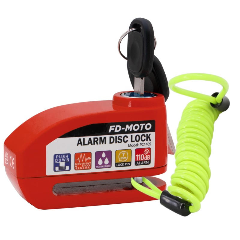 FD-MOTO Alarm Disc Lock & Reminder Cable Red