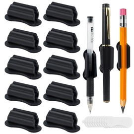 SameTech 10 Pack Adhesive Silicone Pen Holder Pencil Grips-Reusable Sticky Pencil Grips for Desk,Notebook,or Wall,Ergonomic Writing Aid for Kids&Adults,(Fits Pens,Pencils,Tools (black, 10pcs)