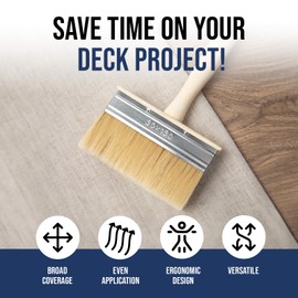 Foxtrot Deck Stain Brush - Professional Grade Applicator, 5-Inch, for Fast & Even Paint and Sealer Application on Wood Deck, Fence, Walls