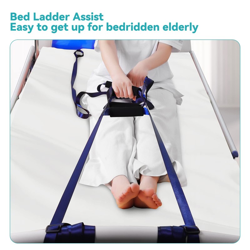 lefeke Bed Ladder Assist Strap with 6 Hand Grips,Portable Rope