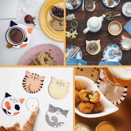 Cisolen 4 Pieces Cat Cartoons Ceramic Coasters Absorbent Drinks Coasters with Cork Bottom Cartoons for Cups Mugs Living Room Decoration