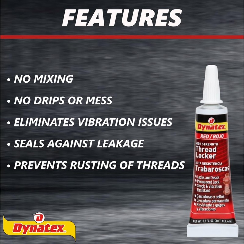 Dynatex 49451 Red High Strength Threadlocker, 6ml - Industrial Grade