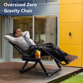 Elevens Oversized Zero Gravity Chair, 30in Reclining Patio Lounge Chair with Removable Cushion & Tray, Adjustable Headrest, Black, Support 500lbs