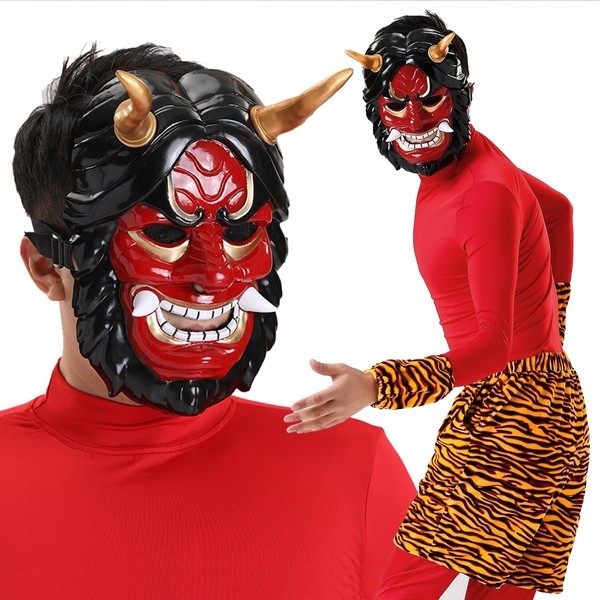 [HOLOUN] Setsubun Demon Costume, Red Demon, Blue Demon, Cosplay, 5-piece Set, Exterminating Oni, Demon Mask, Setsubun Costume, Bean Sprinkle, Stage Outfit, Performing Clothes, Cultural Festivals,